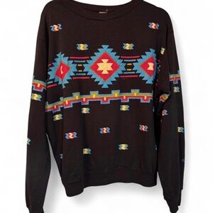 Black vintage 90s Aztec patterned pullover sweatshirt kalaloch lodge Washington